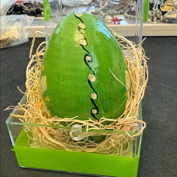 Handcrafted Green Wood Rabbit Easter Egg Called Pysanda - Picture 3 of 10